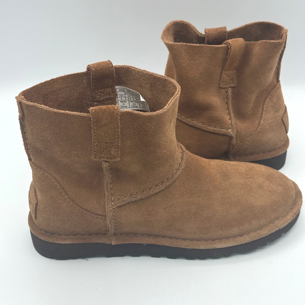 UGG Classic Unlined Mini Boots Women Sz 6 Chestnut Brown Suede Ankle Booties